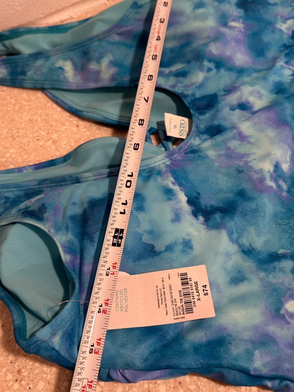 JC Penney’s Outdoor Oasis Aqua Beach Tie Dye Blue One-Piece Swimsuit XL NWT - Picture 9 of 15